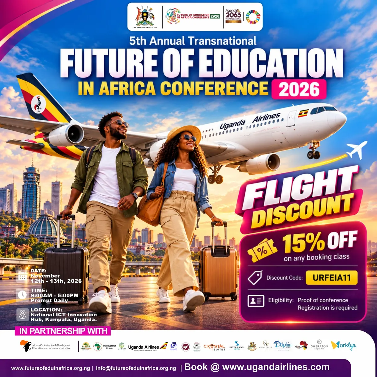 Uganda Airlines plane bringing conference delegates to Kampala